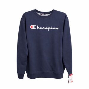 Champion Men's Crewneck Power Blend Graphic Navy Sweatshirt New Size L